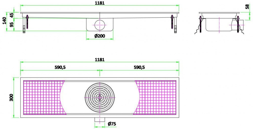 Premium Combisteel Fixed Horizontal Kitchen Drainage Floor Gully - 1181 x 300mm - Model 7075.0110