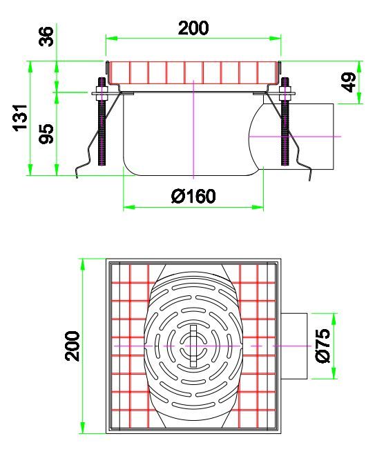 Premium 200 x 200mm Fixed Horizontal Kitchen Drainage Floor Gully by Combisteel - Model 7075.0120