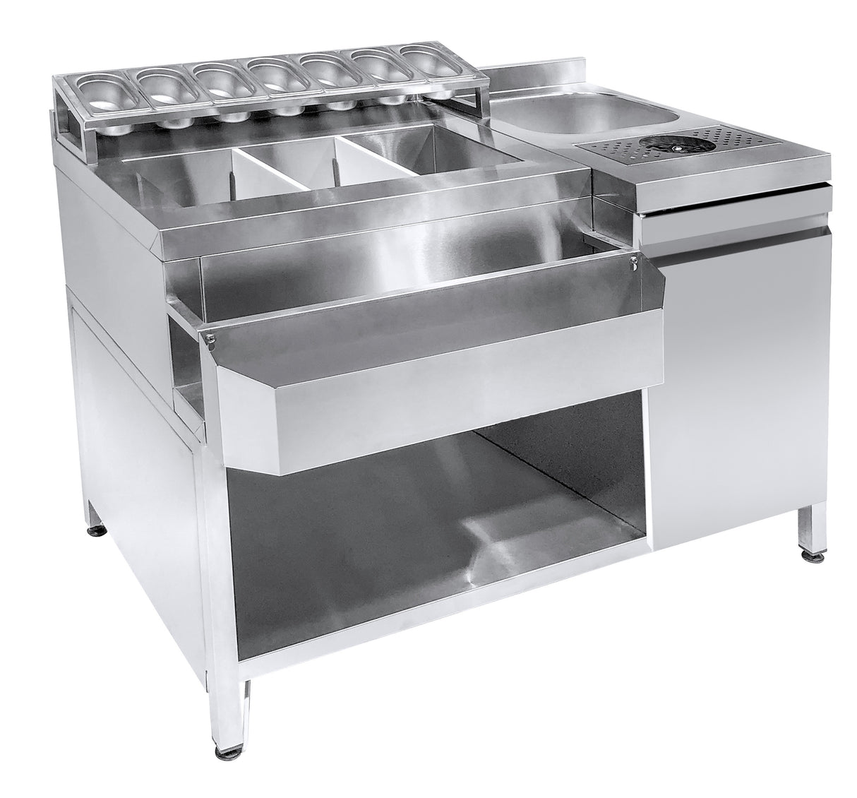 Cocktail Bar Station Incl. Sink, Glass Rinser, GN Containers And Speedrail For Bottles