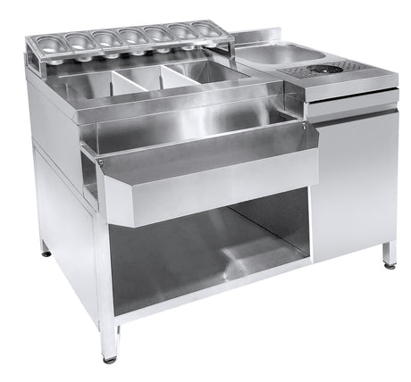 Cocktail Bar Station Incl. Sink, Glass Rinser, GN Containers And Speedrail For Bottles