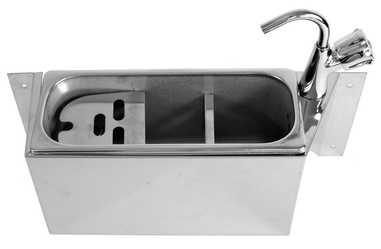 Premium Combisteel Ice Cream Scoop Sink with Integrated Water Tap – 380x120x150 mm, Complete with Drain Hole, Water Connection, and Overflow Pipe - Model 7108.0020