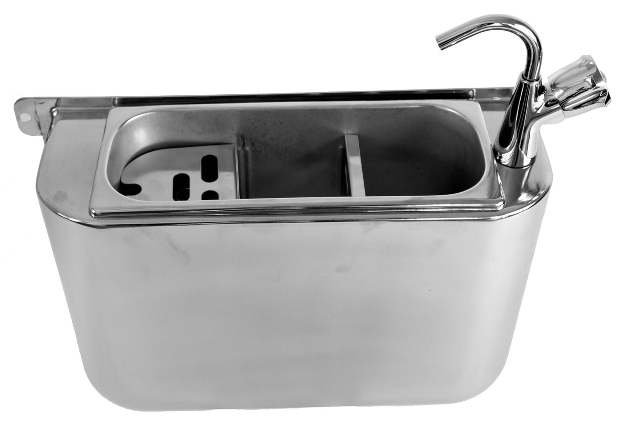 Premium Ice Cream Scoop Sink with Water Tap - 410x120x270 mm, Featuring Drain Hole, Water Connection, and Overflow Pipe - Model 7108.0025