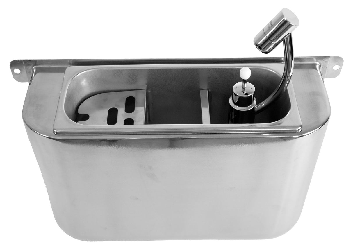 Premium Combisteel Ice Cream Scoop Sink with Scoop Shower - 410x120x270 mm, Featuring Drain Hole, Water Connection, and Overflow Pipe - Model 7108.0030