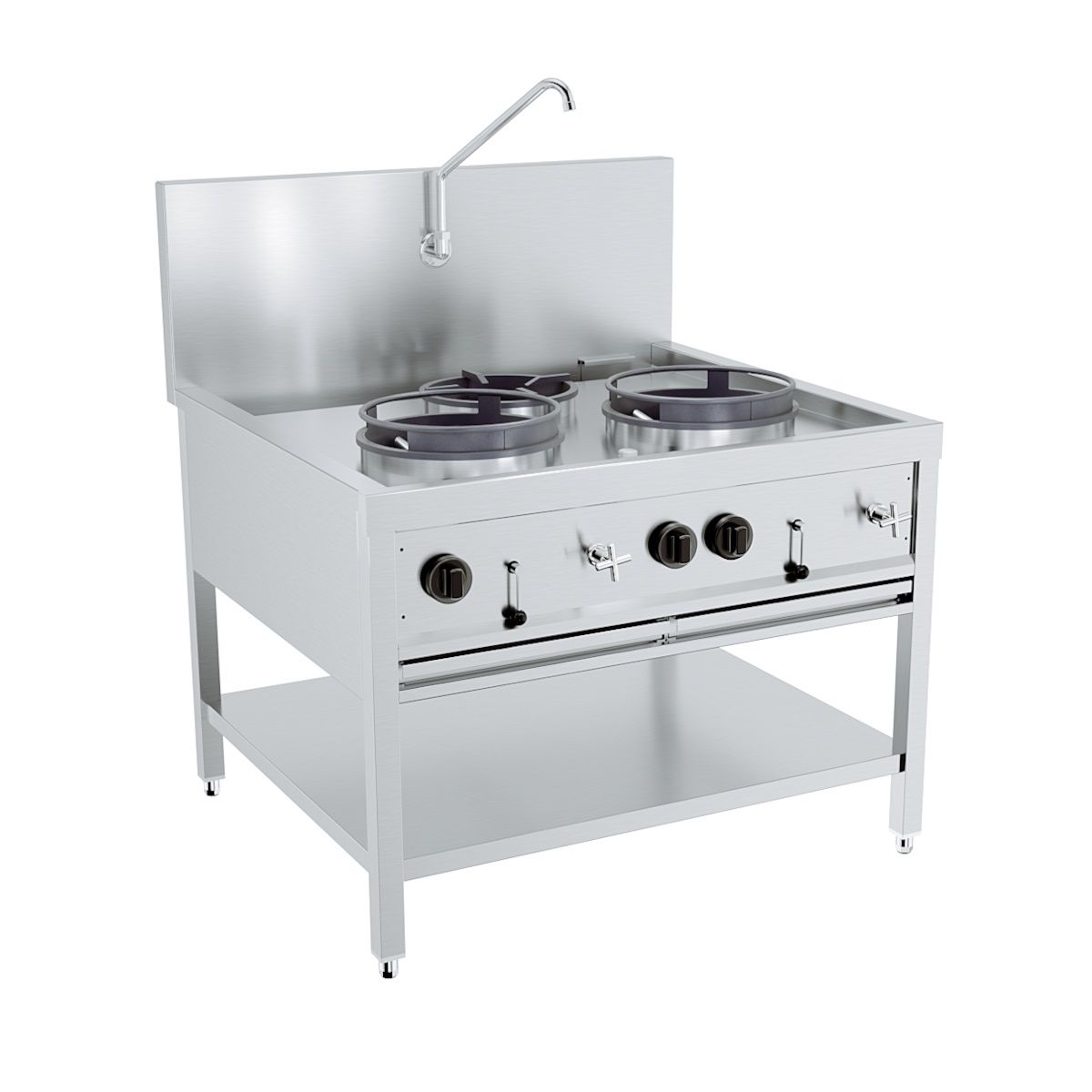 High-Performance Combisteel 3-Burner Gas Wok Cooker - 2 x 17kW + 1 x 9kW Efficiency