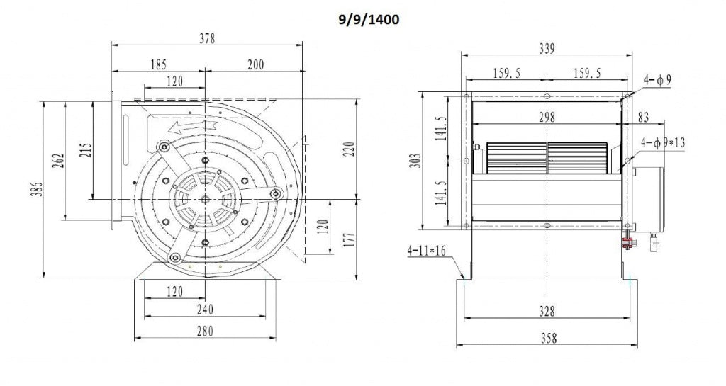 High-Power Combisteel Centrifugal Kitchen Extractor Fan - 3000 m³/h Efficiency, Model 9/9 - 7225.0155