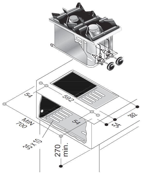 High-Performance 2-Burner Gas Range - 9Kw Power by Combisteel