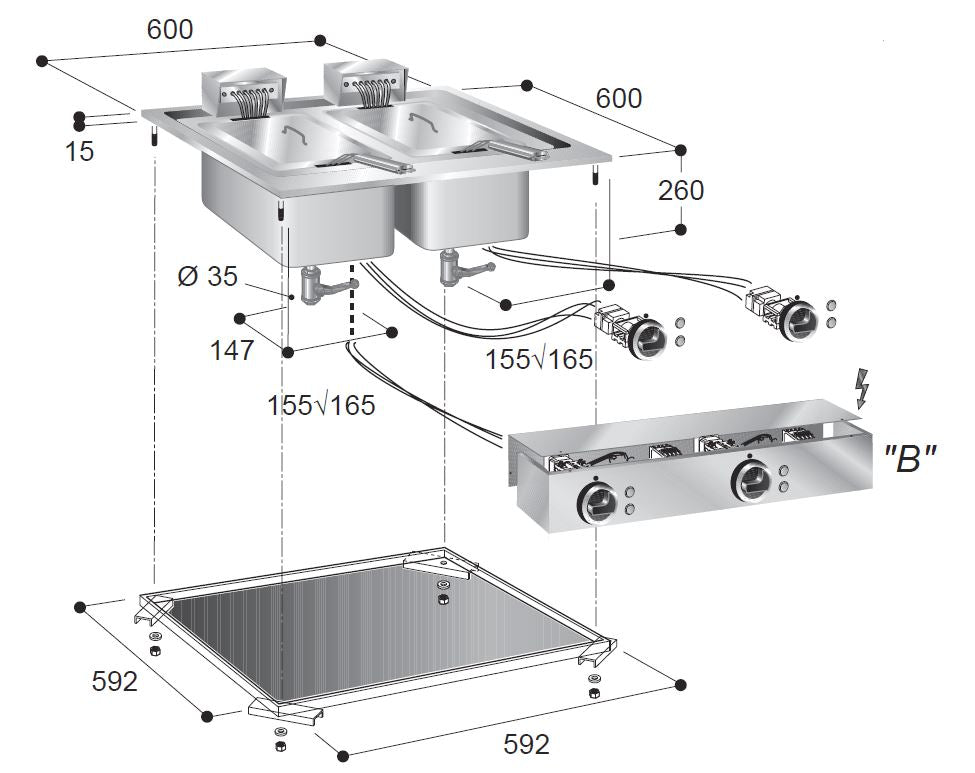 Versatile Combisteel Double Electric Fryer - 20L Capacity for Perfectly Fried Delights!