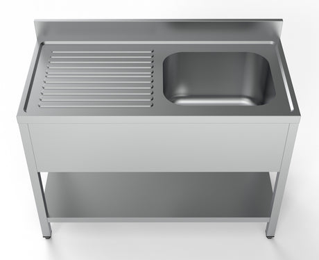 Commercial Sink - 1200mm Wide Stainless Steel Sink with Single Right-Hand Bowl