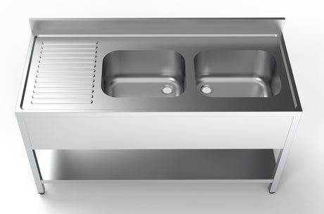 Commercial Sink - 1600mm Wide Double Right-Hand Bowl Stainless Steel Sink - Model 7333.0855