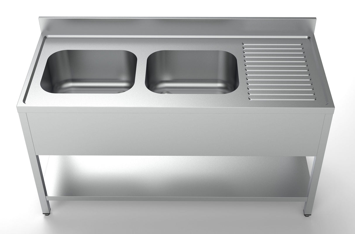 Sleek Combisteel 1600mm Wide Stainless Steel Double Bowl Sink with Left-Hand Orientation