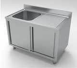 Premium 1200mm Wide Combisteel 700 Stainless Steel Single Left Bowl Sink with Convenient Sliding Doors