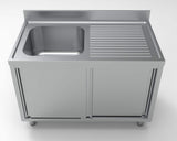 Premium 1200mm Wide Combisteel 700 Stainless Steel Single Left Bowl Sink with Convenient Sliding Doors