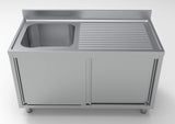 Premium 1400mm Wide Combisteel Stainless Steel Single Left Bowl Sink with Sleek Sliding Doors - Model 7333.0910