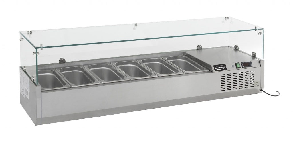 Stylish Combisteel Refrigerated Topping Station with Glass Enclosure - 1/4 GN x 6 Compartments - Model 7450.0007