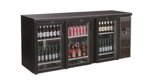 Sleek Black Combisteel Backbar Cooler with 3 Stylish Glass Doors - Model 7450.0340