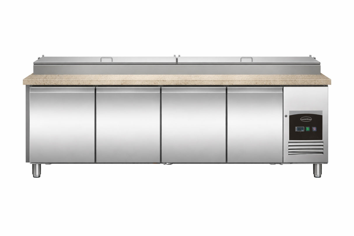 Commercial Pizza Prep Counter - Saladette 4 Doors With Granite Worktop And 12x1/3 Gn Container *Transport On Request*
