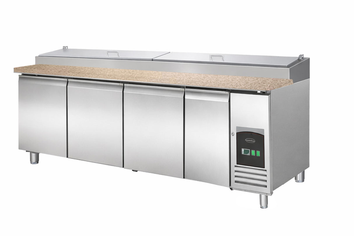 Commercial Pizza Prep Counter - Saladette 4 Doors With Granite Worktop And 12x1/3 Gn Container *Transport On Request*