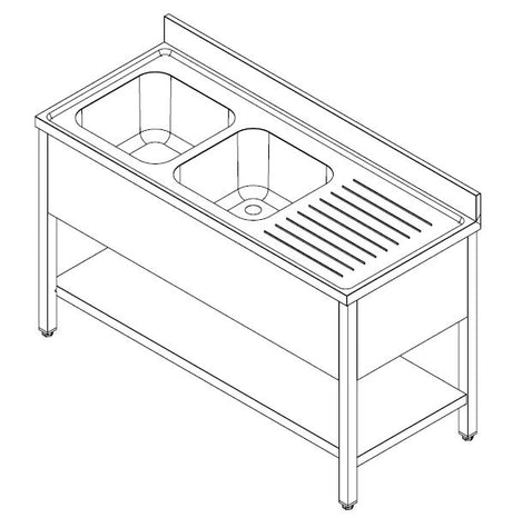 Commercial Sink - 700 Stainless Steel Double Left Bowl Sink - Stylish Flat Pack Design, 1600mm Wide - Model 7452.0445
