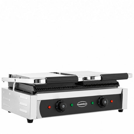 Commercial Catering Equipment - Versatility with the Large Twin Contact Grill - Ribbed Top and Bottom Design