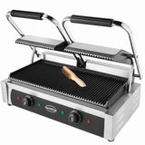 Commercial Catering Equipment - Versatility with the Large Twin Contact Grill - Ribbed Top and Bottom Design
