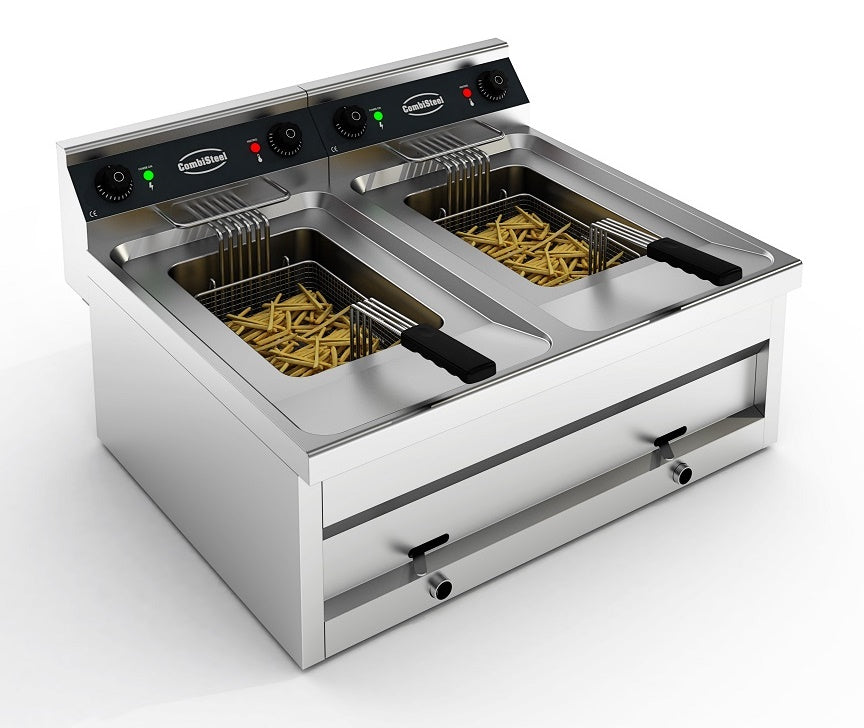 Dual Electric Fryer with Twin Tanks - 24 Litre Capacity, Powerful 18kW, Countertop Design