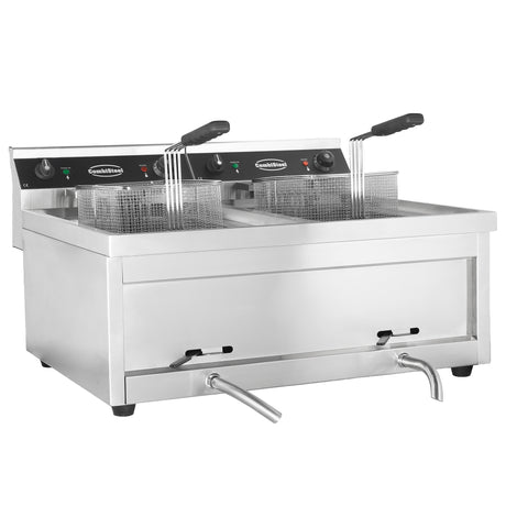 Commercial Fryer - Dual Electric Fryer with Twin Tanks - 24 Litre Capacity, Powerful 18kW, Countertop Design