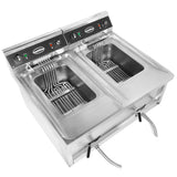 Commercial Fryer - Dual Electric Fryer with Twin Tanks - 24 Litre Capacity, Powerful 18kW, Countertop Design