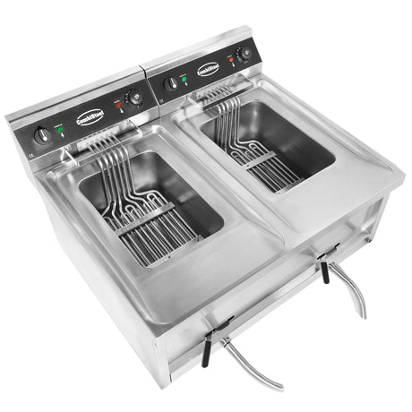 Commercial Fryer - Dual Electric Fryer with Twin Tanks - 24 Litre Capacity, Powerful 18kW, Countertop Design
