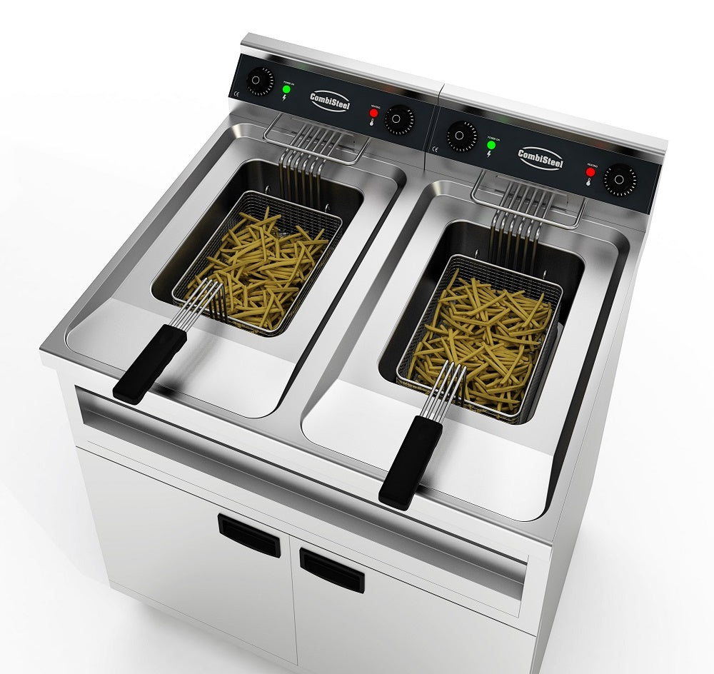 Dual Tank Electric Fryer with Twin Baskets - 2 x 12L Capacity, 2 x 9kW Power, 400V - Combisteel Model 7455.0965