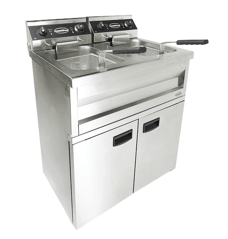 Commercial Fryer - Introducing the Electric Dual Tank Floor Fryer – 2 x 9 Litre Capacity for Perfectly Crispy Results