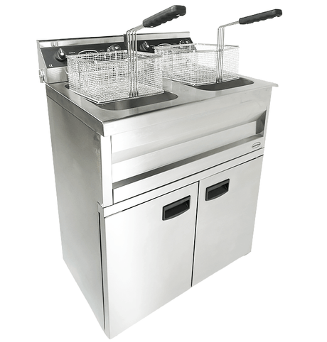 Commercial Fryer - Introducing the Electric Dual Tank Floor Fryer – 2 x 9 Litre Capacity for Perfectly Crispy Results