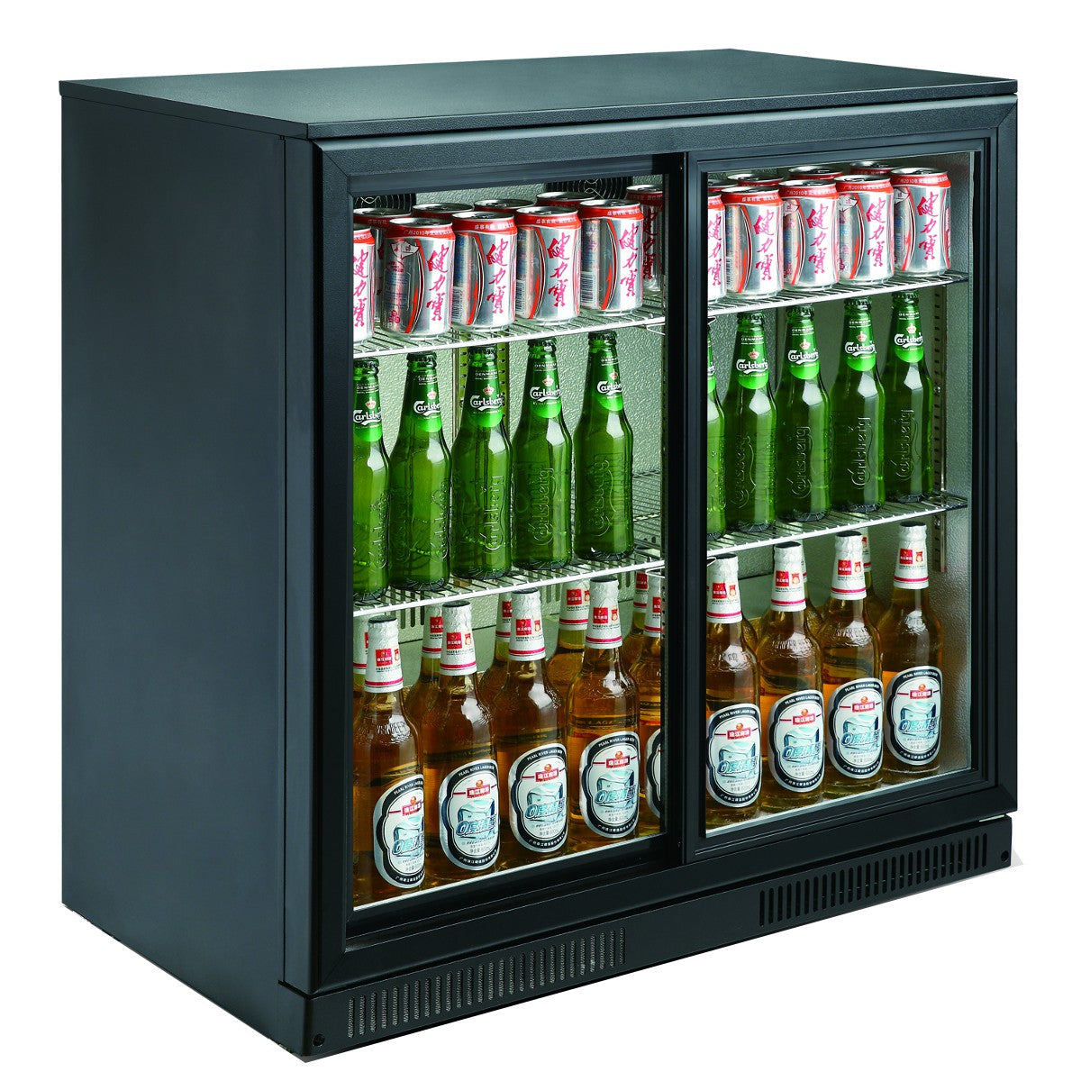 Sleek Black Backbar Cooler with Dual Sliding Doors by Combisteel - Model 7455.1315