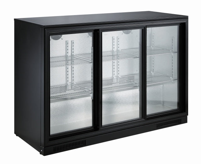 Sleek Black Combisteel Backbar Cooler with 3 Convenient Sliding Doors - Model 7455.1320