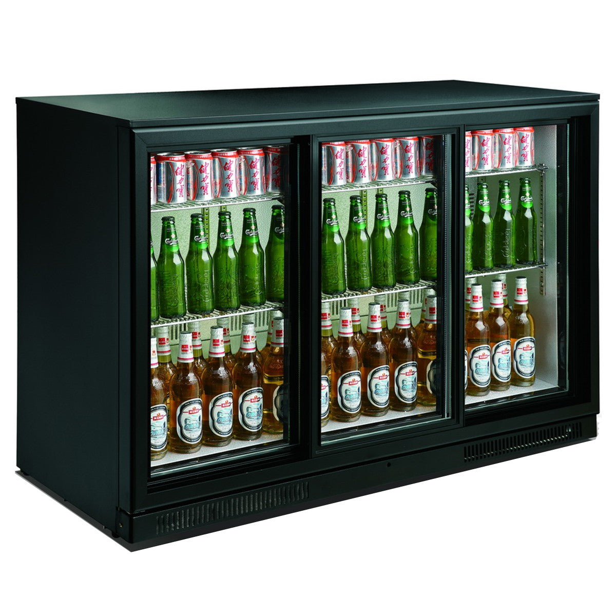 Sleek Black Combisteel Backbar Cooler with 3 Convenient Sliding Doors - Model 7455.1320