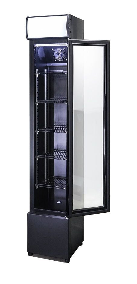 Sleek Combisteel Slimline Black Glass Door Fridge Merchandiser - 105L Capacity