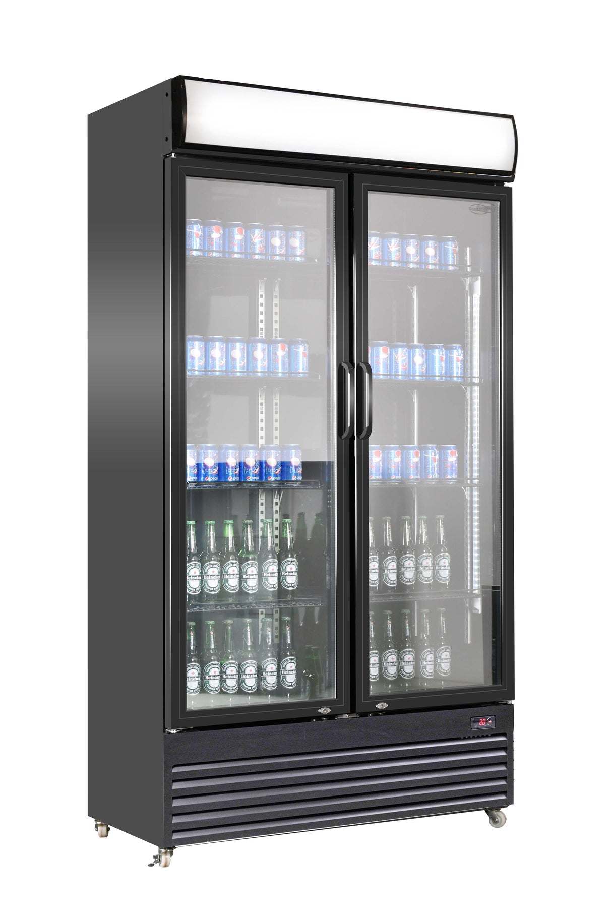 Sleek Black Combisteel Refrigerator with Double Glass Doors - Model Bez-780 GD