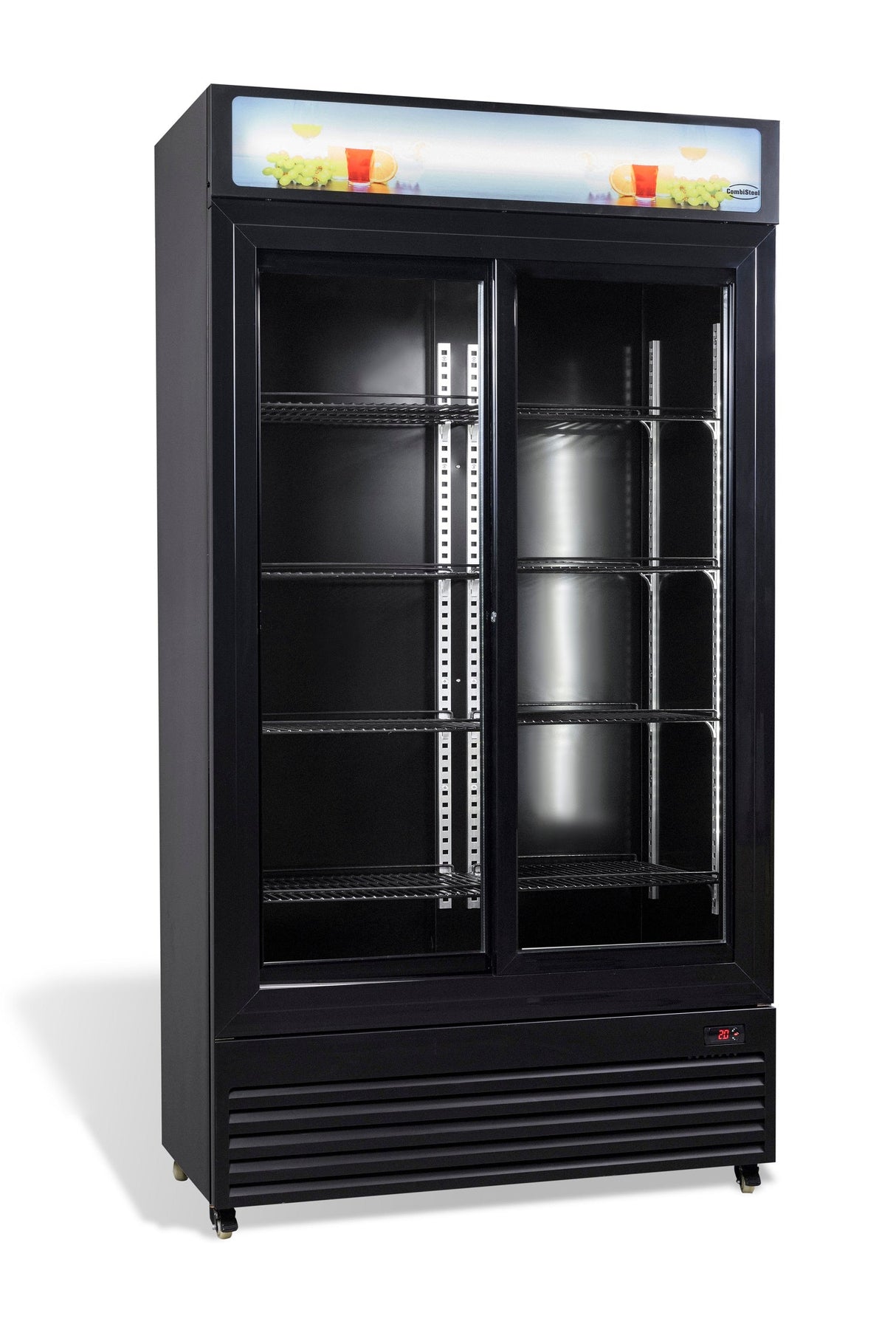 Sleek Black Combisteel Sliding Glass Door Refrigerator - Model BEZ-780SL