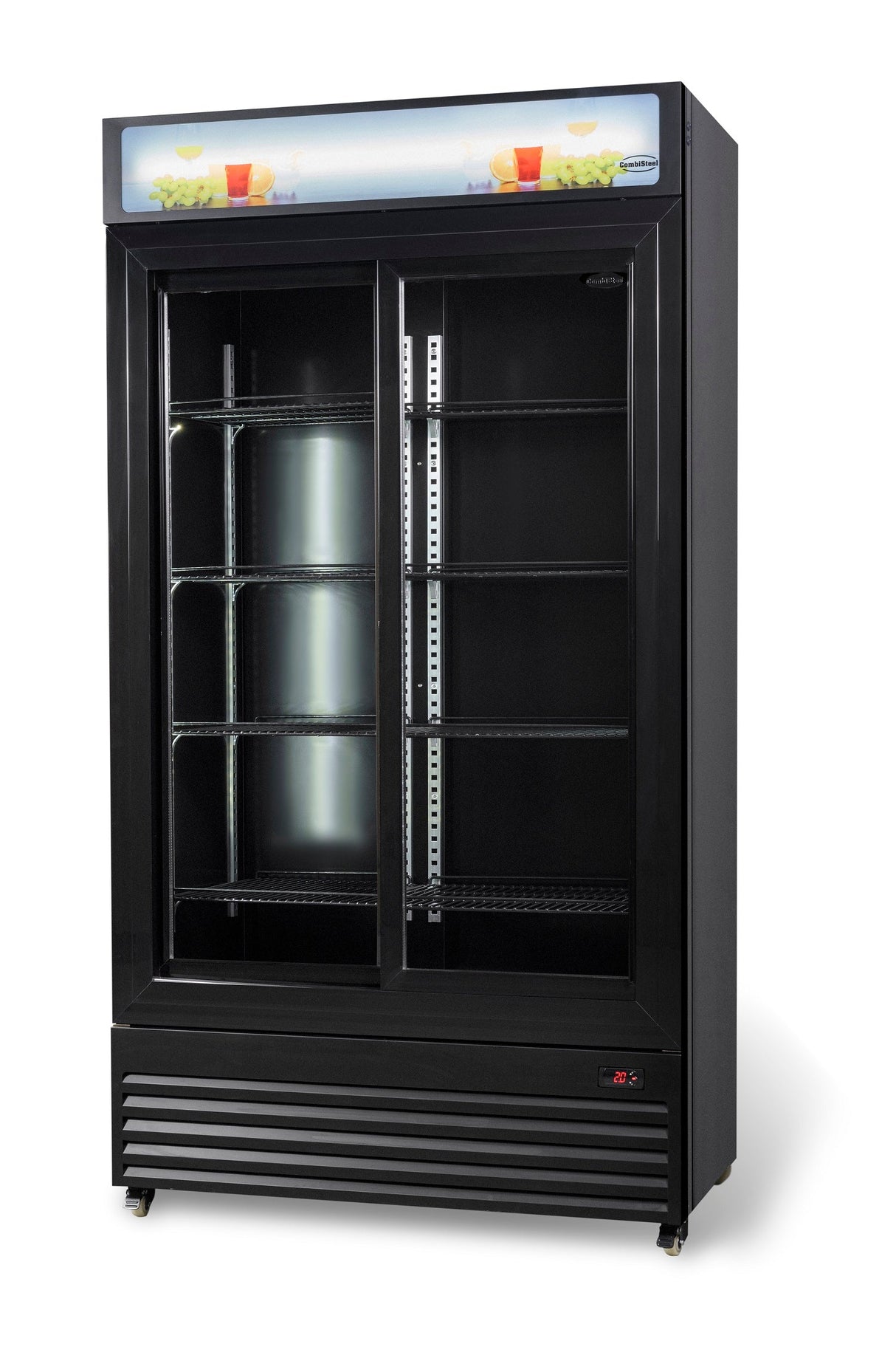 Sleek Black Combisteel Sliding Glass Door Refrigerator - Model BEZ-780SL