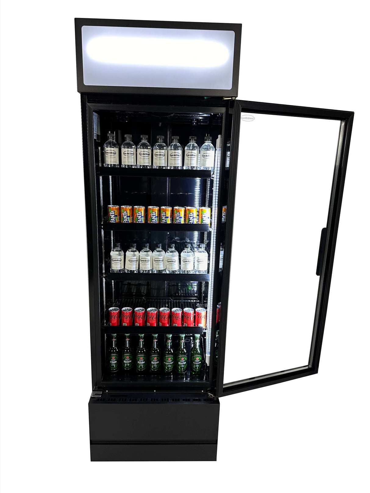 Sleek Combisteel 360L Single Hinged Glass Door Bottle Merchandiser - Black Finish