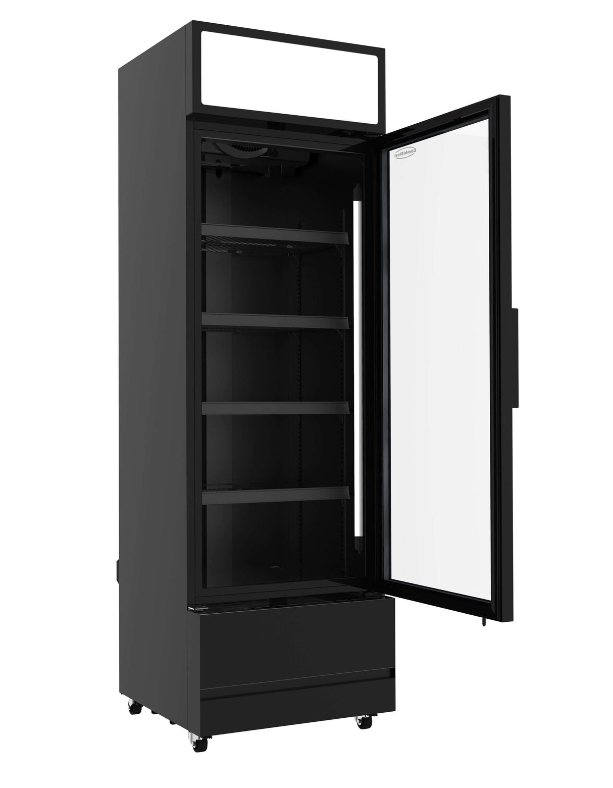 Sleek Combisteel 360L Single Hinged Glass Door Bottle Merchandiser - Black Finish