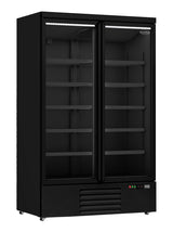 Sleek Black Combisteel Double Glass Door Refrigerator - Model JDE-1000R BL - Perfect for Your Cooling Needs!