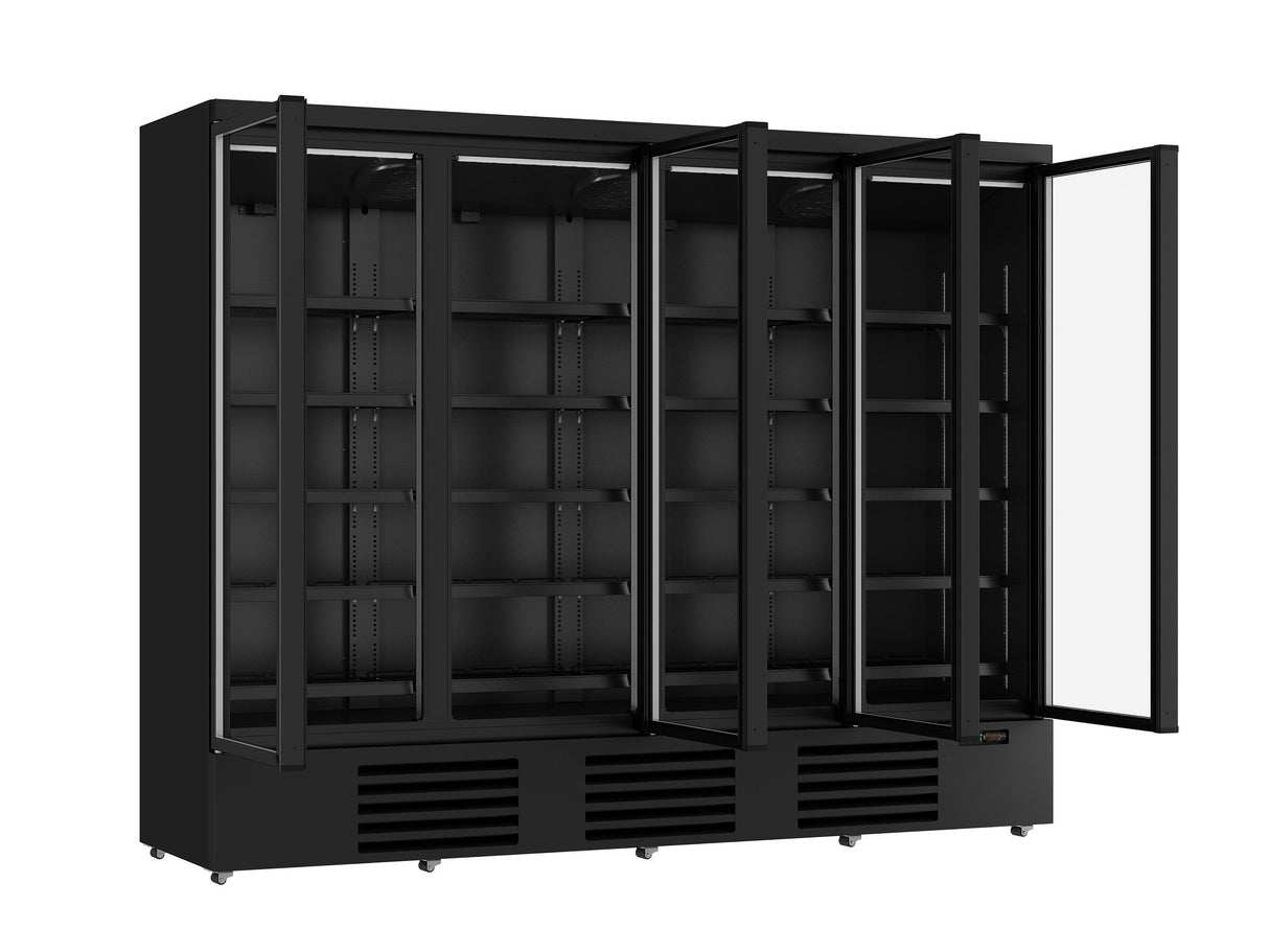 Sleek Black 4-Door Glass Display Refrigerator by Combisteel - Model JDE-2025R Bl - Perfect for Your Business!