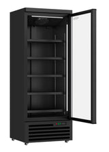 Sleek Black Combisteel Refrigerator with Glass Door - Model JDE-600R BL