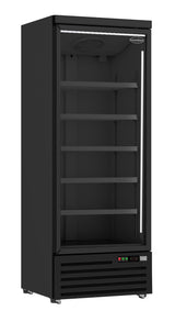 Sleek Black Combisteel Refrigerator with Glass Door - Model JDE-600R BL