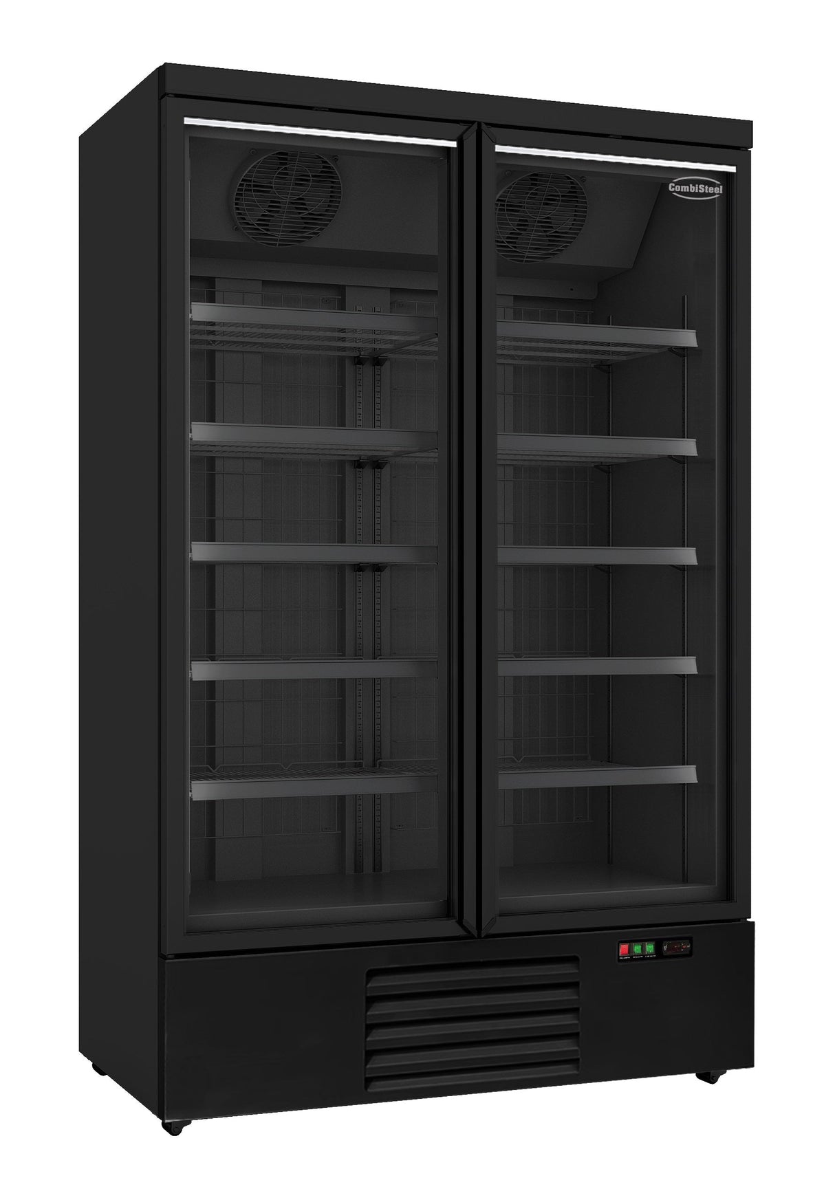 Stylish Black Combisteel Double-Door Freezer with Glass Panels - Model JDE-1000F BL