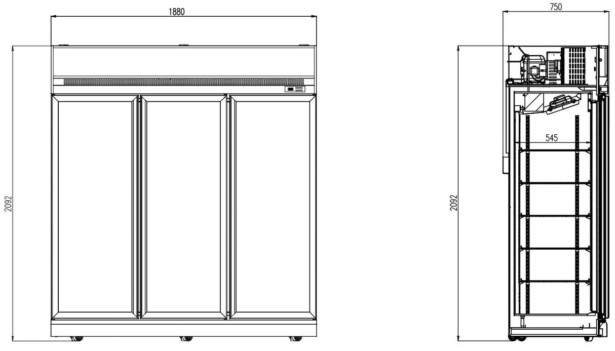 Sleek 3-Door Glass Refrigerator by Combisteel - Model Ins-1530R Black