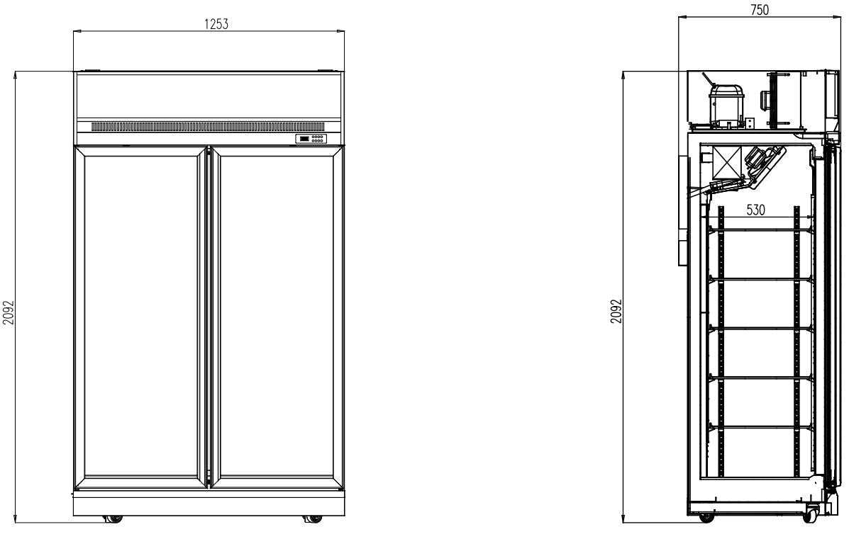 Sleek Combisteel Black Two-Door Freezer with Glass Front - Model Ins-1000F Bl