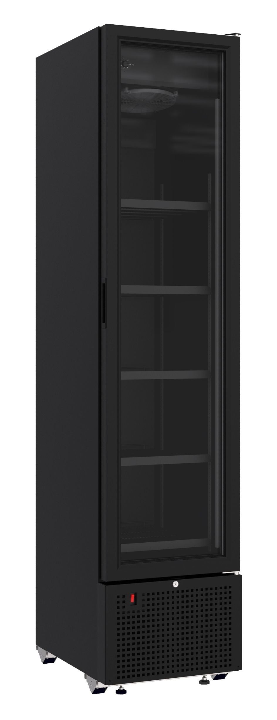 Sleek Black 348L Combisteel Single Door Slimline Bottle Merchandiser Fridge