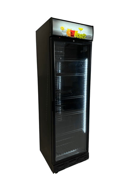 Commercial Refrigerator - Black Left-Hand Single-Hinged Glass Door Merchandiser Fridge by - Model 7464.0093