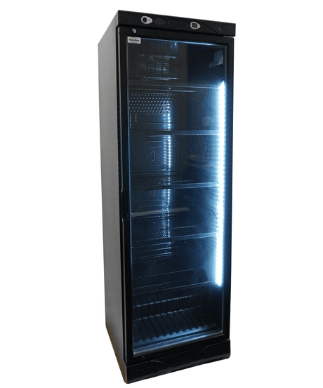 Commercial Refrigerator - Black 382L Single Glass Door Refrigerator - No Light Box Feature